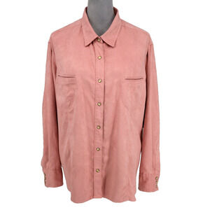 Columbia XCO Top Plus Size 3X Pale Pink Faux Suede Pearl Snaps Pockets Shacket